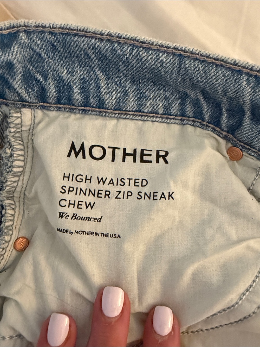 MOTHER Light Blue High-Rise Spinner Zip Sneak Chew Jeans with Knee Rip - Picture 7 of 9